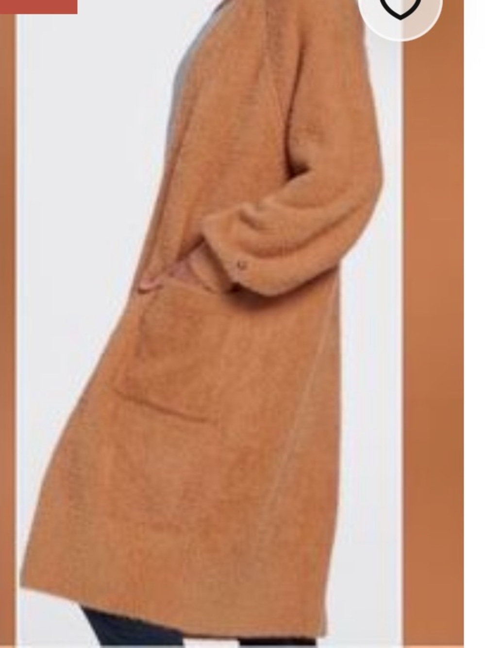Calia Camel Long Sleeve Furry Open Front Long Cardigan Sweater